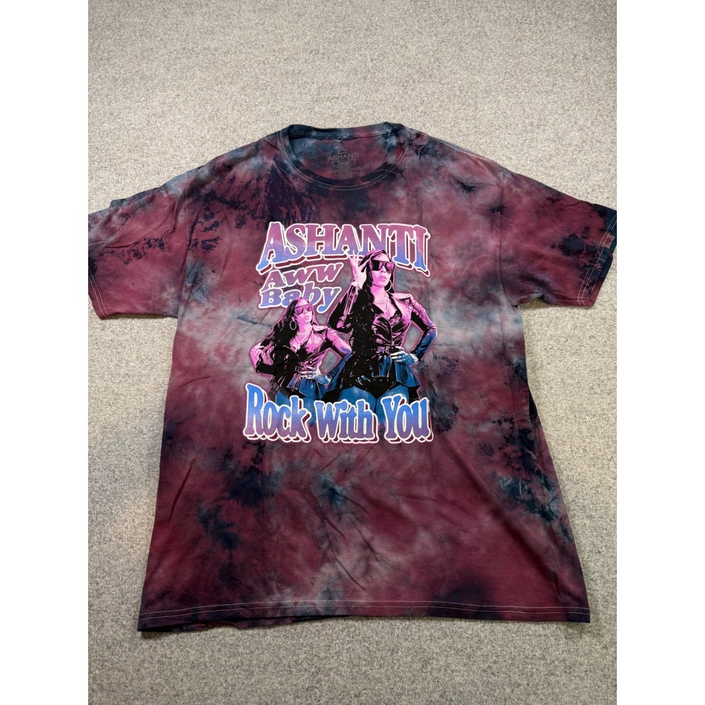 Ashanti‎ Graphic Tie Dye T-Shirt Womens Large Aww Baby Rock With You R&B Tee